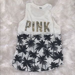 White Palm Tree Pink Tank Top